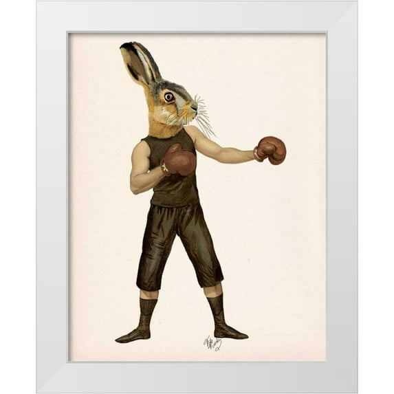 Fab Funky 12x14 White Modern Wood Framed Museum Art Print Titled - Boxing Hare
