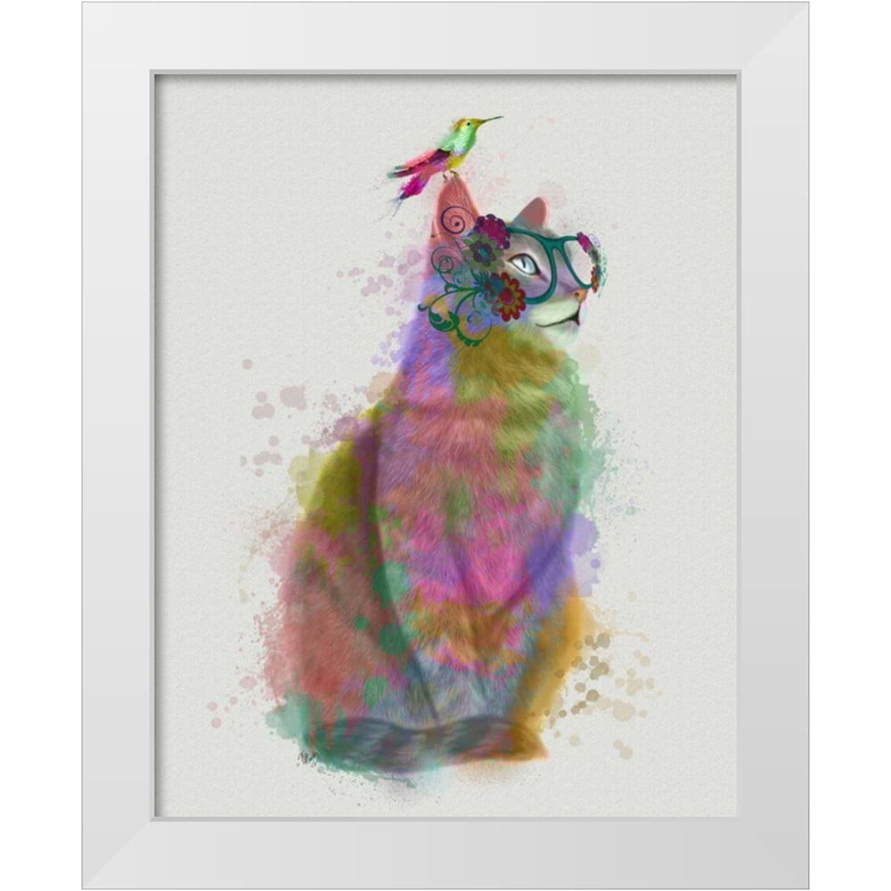 Fab Funky 12x14 White Modern Wood Framed Museum Art Print Titled - Cat ...