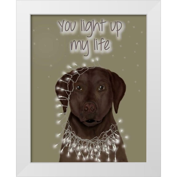 Fab Funky 12x14 White Modern Wood Framed Museum Art Print Titled - Chocolate Labrador, You Light Up