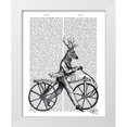 thumbnail image 1 of Fab Funky 12x14 White Modern Wood Framed Museum Art Print Titled - Dandy Deer on Vintage Bicycle, 1 of 4