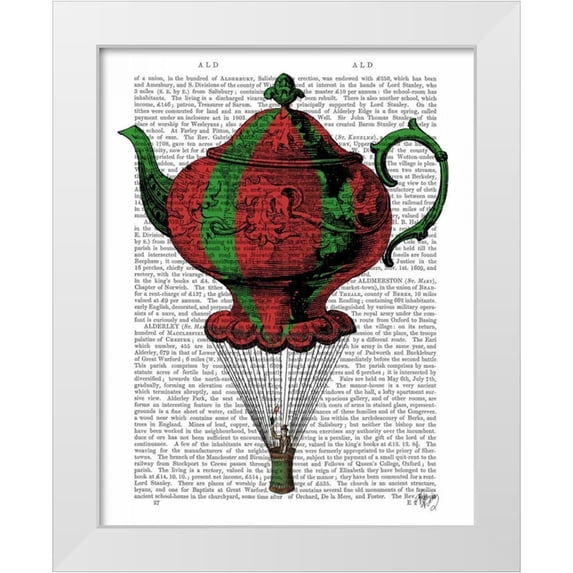 Fab Funky 12x14 White Modern Wood Framed Museum Art Print Titled - Flying Teapot 2 Red and Green