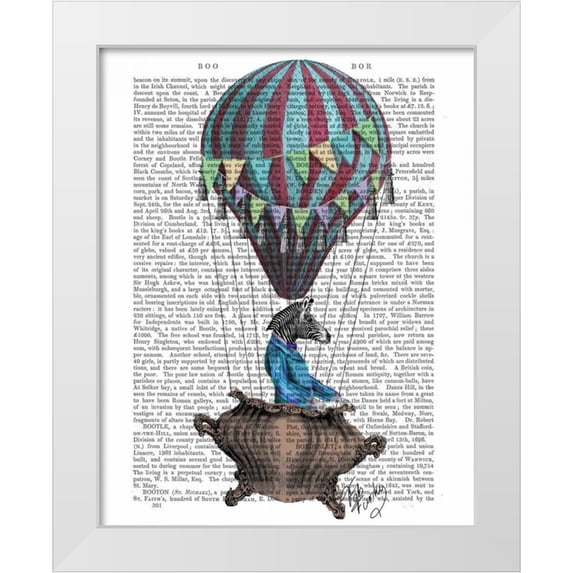 Fab Funky 12x14 White Modern Wood Framed Museum Art Print Titled - Flying Zebra