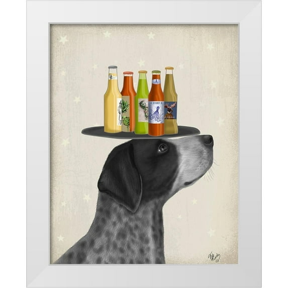 Fab Funky 12x14 White Modern Wood Framed Museum Art Print Titled - German Shorthaired Pointer Ice Cream, Black Beer Lover