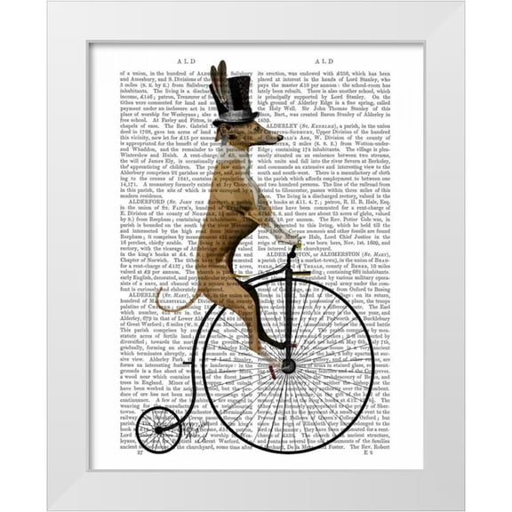 Fab Funky 12x14 White Modern Wood Framed Museum Art Print Titled - Greyhound on Black Penny Farthing Bike