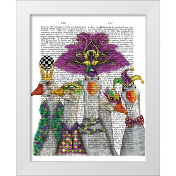 Fab Funky 12x14 White Modern Wood Framed Museum Art Print Titled - Mardi Gras Gaggle of Geese