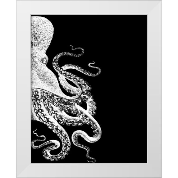 Fab Funky 12x14 White Modern Wood Framed Museum Art Print Titled - Octopus Black and White b