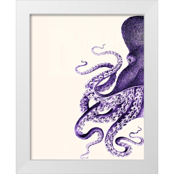 Fab Funky 12x14 White Modern Wood Framed Museum Art Print Titled - Octopus Purple and Cream a