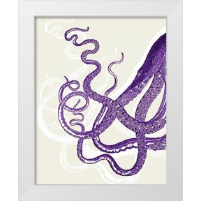 Fab Funky 12x14 White Modern Wood Framed Museum Art Print Titled - Octopus Tentacles Purple And White