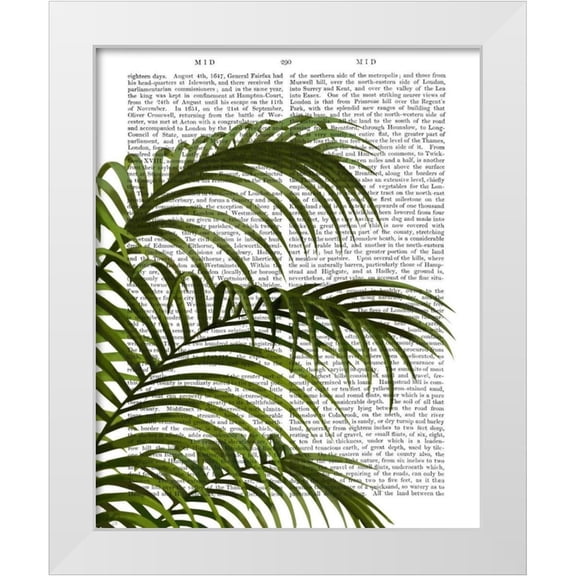 Fab Funky 12x14 White Modern Wood Framed Museum Art Print Titled - Palm Leaf 1, Green On White