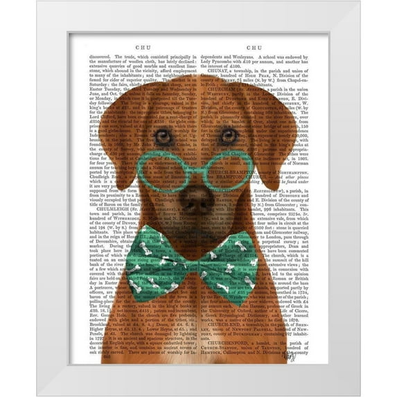 Fab Funky 12x14 White Modern Wood Framed Museum Art Print Titled - Rhodesian Ridgeback with Glasses and Bow Tie