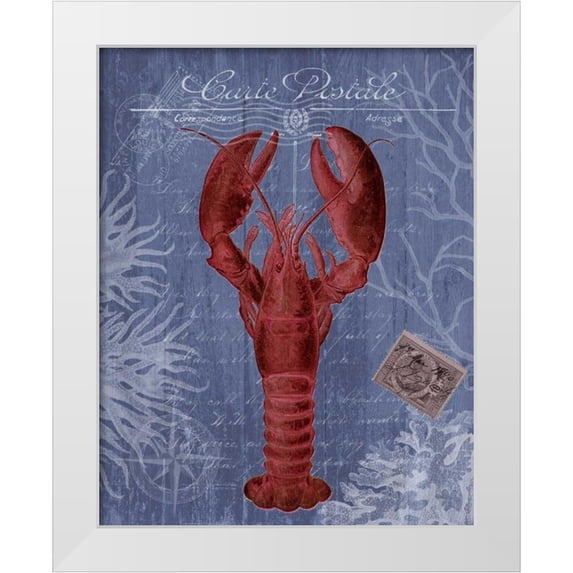 Fab Funky 12x14 White Modern Wood Framed Museum Art Print Titled - Seaside Postcard Red on Blue d