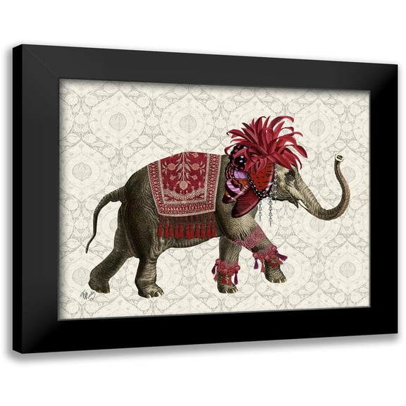 Fab Funky 14x12 Black Modern Framed Museum Art Print Titled - Niraj Elephant, Red