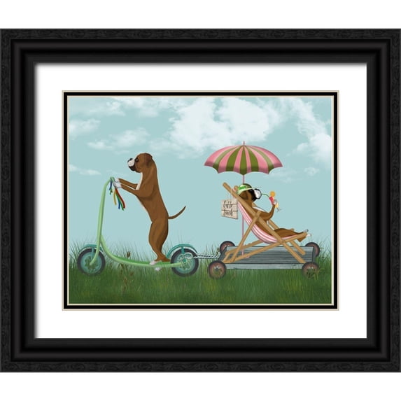 Fab Funky 14x12 Black Ornate Wood Framed with Double Matting Museum Art Print Titled - Boxer Scooter