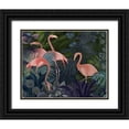 thumbnail image 1 of Fab Funky 14x12 Black Ornate Wood Framed with Double Matting Museum Art Print Titled - Flamingos in Blue Garden, 1 of 4