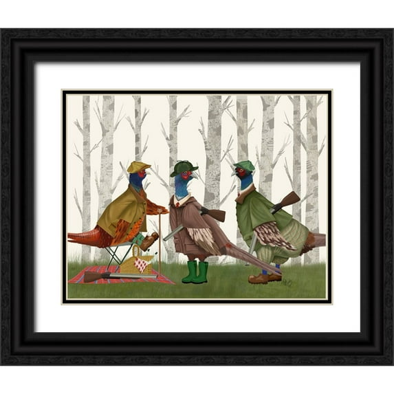 Fab Funky 14x12 Black Ornate Wood Framed with Double Matting Museum Art Print Titled - Pheasant Shooting Party Group 1