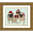 thumbnail image 1 of Fab Funky 14x12 Gold Ornate Wood Framed with Double Matting Museum Art Print Titled - Christmas Pug Trio Carolling, 1 of 4