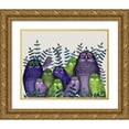 thumbnail image 1 of Fab Funky 14x12 Gold Ornate Wood Framed with Double Matting Museum Art Print Titled - Electric Owls, Purple and Lime, 1 of 4