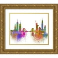 thumbnail image 1 of Fab Funky  14x12 Gold Ornate Wood Framed with Double Matting Museum Art Print Titled - New York Skyline Rainbow Bright, 1 of 4