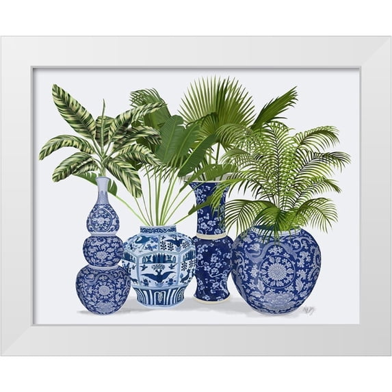 Fab Funky 14x12 White Modern Wood Framed Museum Art Print Titled - Chinoiserie Vase Group 1