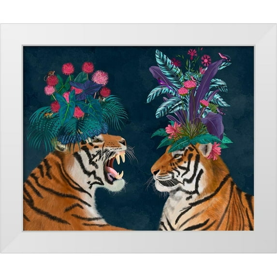 Fab Funky 14x12 White Modern Wood Framed Museum Art Print Titled - Hot House Tigers, Pair, Dark