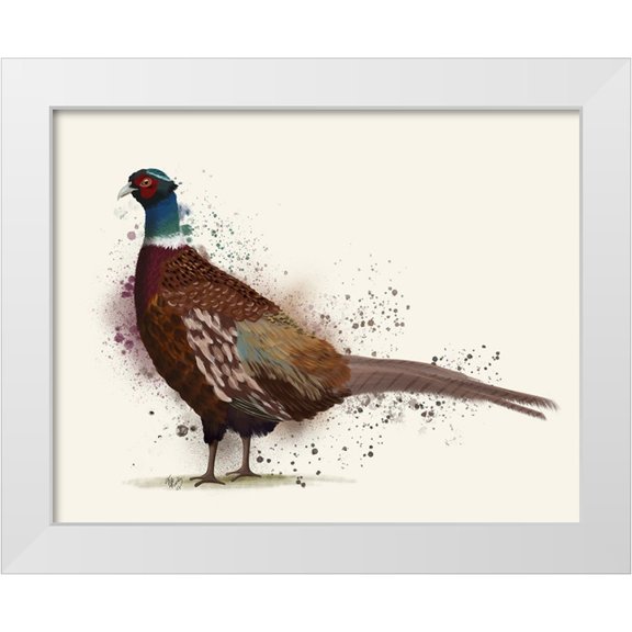 Fab Funky 14x12 White Modern Wood Framed Museum Art Print Titled - Pheasant Splash 1