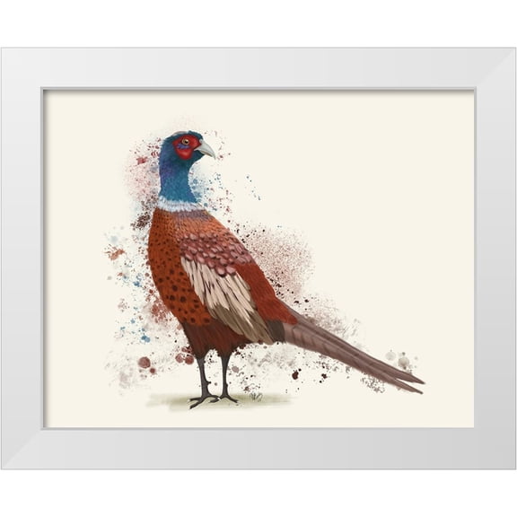 Fab Funky 14x12 White Modern Wood Framed Museum Art Print Titled - Pheasant Splash 5