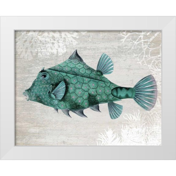 Fab Funky 14x12 White Modern Wood Framed Museum Art Print Titled - Turquoise Turret Fish