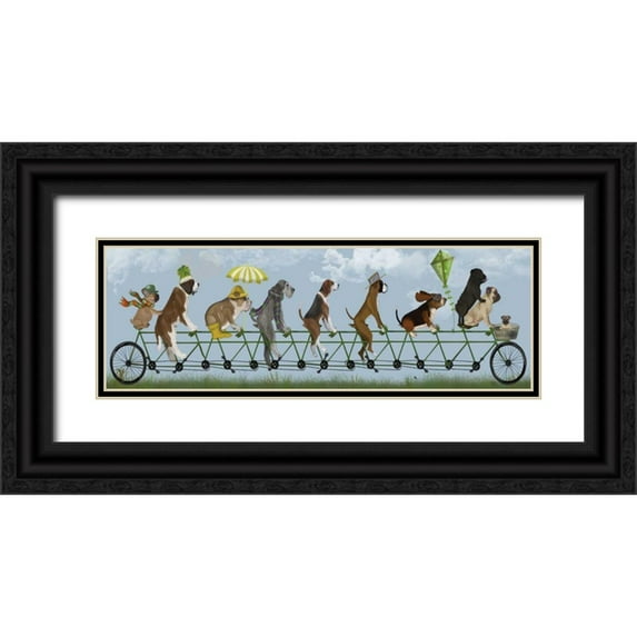 Fab Funky 14x7 Black Ornate Wood Framed with Double Matting Museum Art Print Titled - Mutley Crew on Tandem