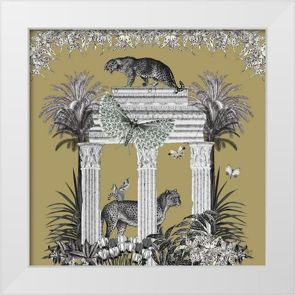 Fab Funky 15x15 White Modern Wood Framed Museum Art Print Titled - Livoris Feritas Leopard Design, Square