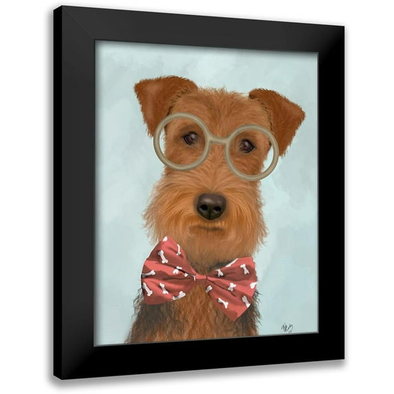 Fab Funky 15x18 Black Modern Framed Museum Art Print Titled - Airedale with Glasses and Bow Tie