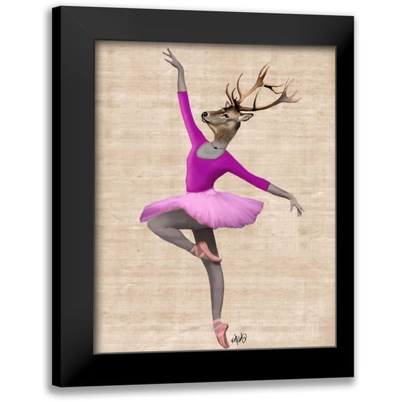 Fab Funky 15x18 Black Modern Framed Museum Art Print Titled - Ballet Deer in Pink