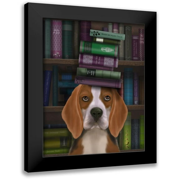 Fab Funky 15x18 Black Modern Framed Museum Art Print Titled - Beagle and Books