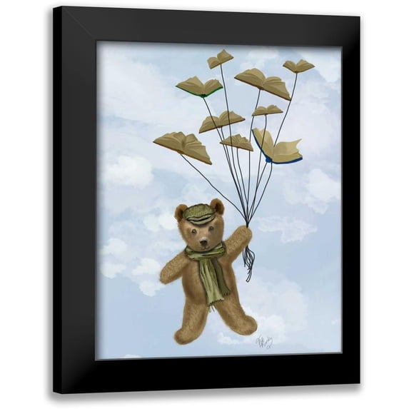 Fab Funky 15x18 Black Modern Framed Museum Art Print Titled - Bear with Book Butterflies