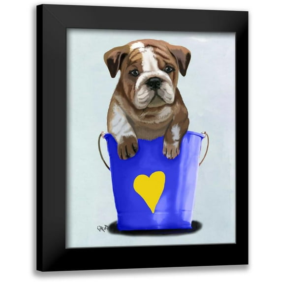 Fab Funky 15x18 Black Modern Framed Museum Art Print Titled - Bulldog Bucket Of Love Blue