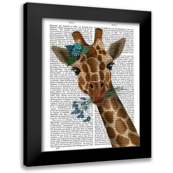 Fab Funky 15x18 Black Modern Framed Museum Art Print Titled - Chewing Giraffe 1