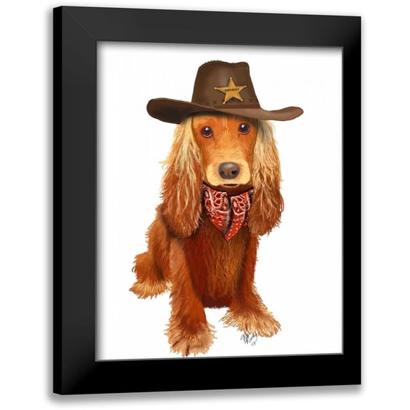 Fab Funky 15x18 Black Modern Framed Museum Art Print Titled - Cocker Spaniel Cowboy
