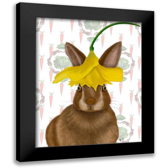 Fab Funky 15x18 Black Modern Framed Museum Art Print Titled - Daffodil Rabbit