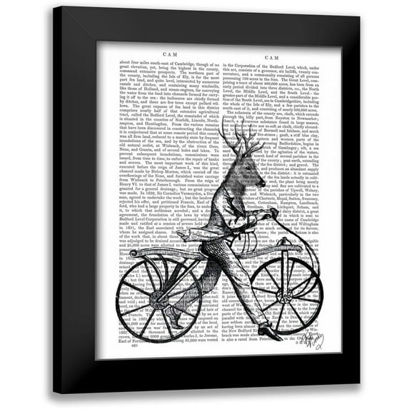 Fab Funky 15x18 Black Modern Framed Museum Art Print Titled - Dandy Deer on Vintage Bicycle