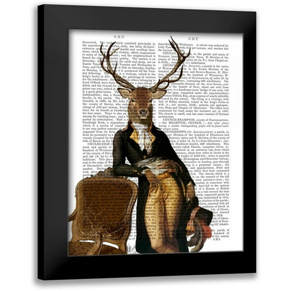 Fab Funky 15x18 Black Modern Framed Museum Art Print Titled - Deer and Chair Full