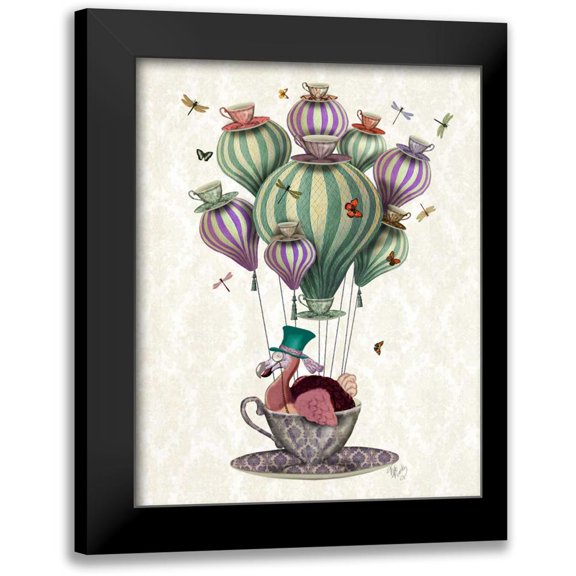 Fab Funky 15x18 Black Modern Framed Museum Art Print Titled - Dodo Balloon with Dragonflies