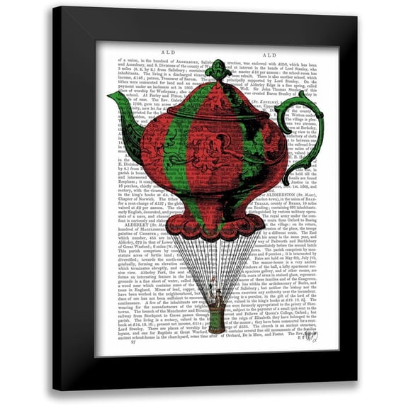 Fab Funky 15x18 Black Modern Framed Museum Art Print Titled - Flying Teapot 2 Red and Green
