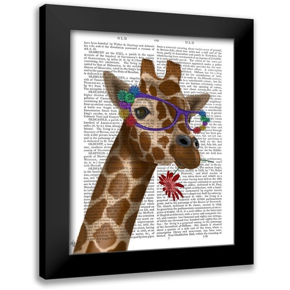Fab Funky 15x18 Black Modern Framed Museum Art Print Titled - Giraffe and Flower Glasses 2