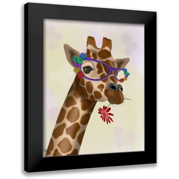 Fab Funky 15x18 Black Modern Framed Museum Art Print Titled - Giraffe and Flower Glasses 2