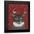 thumbnail image 1 of Fab Funky 15x18 Black Modern Framed Museum Art Print Titled - Grey Cat and Robins, 1 of 5