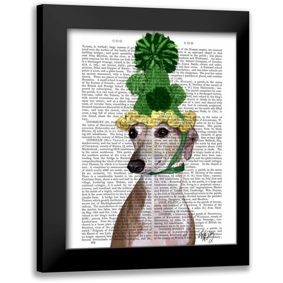 Fab Funky 15x18 Black Modern Framed Museum Art Print Titled - Greyhound in Green Knitted Hat