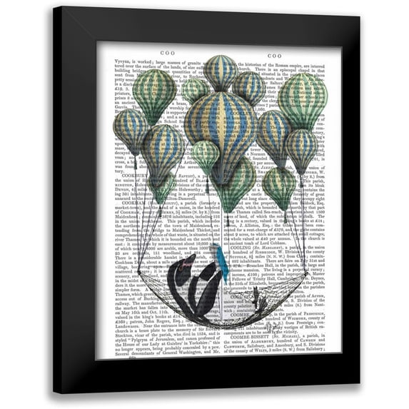 Fab Funky 15x18 Black Modern Framed Museum Art Print Titled - Penguin in Hammock Balloon