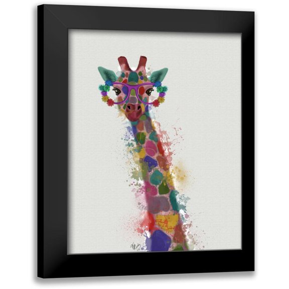 Fab Funky 15x18 Black Modern Framed Museum Art Print Titled - Rainbow Splash Giraffe 1