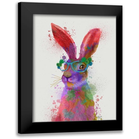 Fab Funky 15x18 Black Modern Framed Museum Art Print Titled - Rainbow Splash Rabbit 2, Portrait