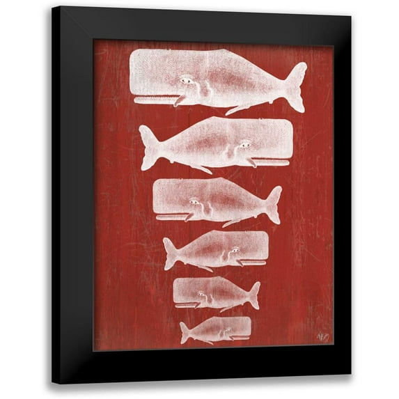 Fab Funky 15x18 Black Modern Framed Museum Art Print Titled - Whale Family White On Red