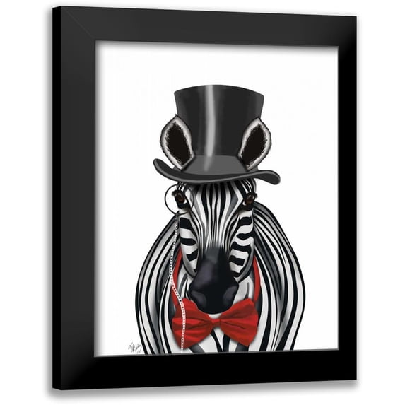 Fab Funky 15x18 Black Modern Framed Museum Art Print Titled - Zebra with Top Hat and Bow Tie 2, Forwards